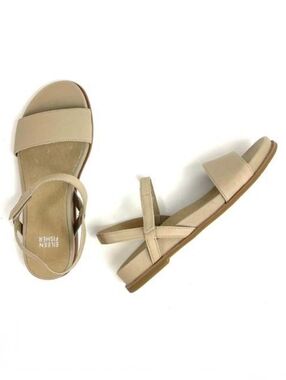 Eileen Fisher Neutral Khaki Leather Flat Sandals